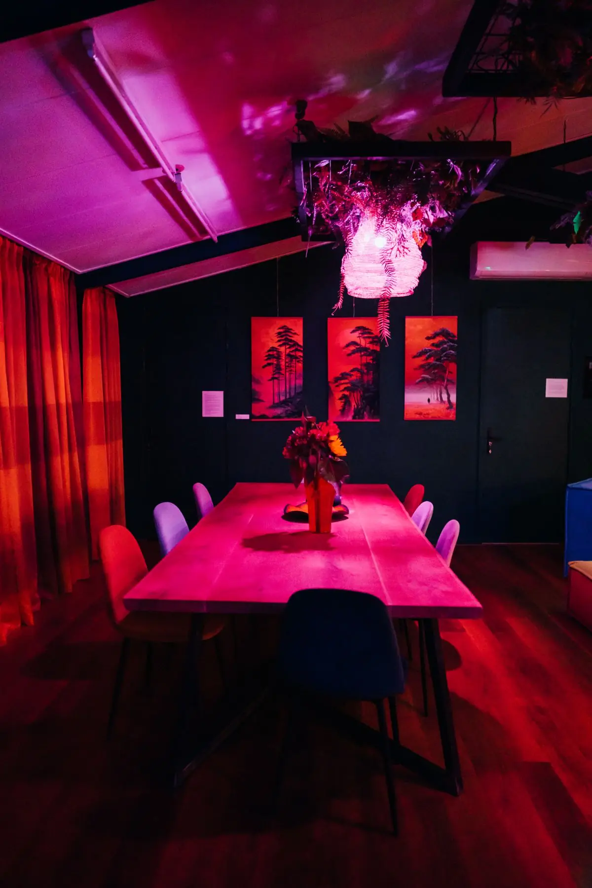 Blique in Oosterbeek 's avonds, lounge met gekleurd licht